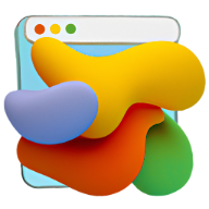 A stylized macOS window with red, yellow, and green blobs of color oozing out