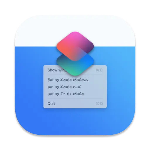 BarCuts app icon, a stylized macOS menu overlaid by the macOS Shortcuts logo, on a blue background enclosed by a grey border